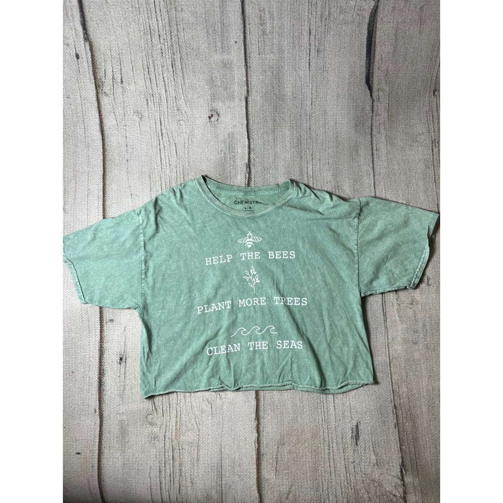 Chemistry Crop Graphic Tee Womens Large Green Help the Bees Boho Minimalist